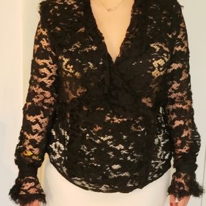 Anne Klein black lace blouse size 8